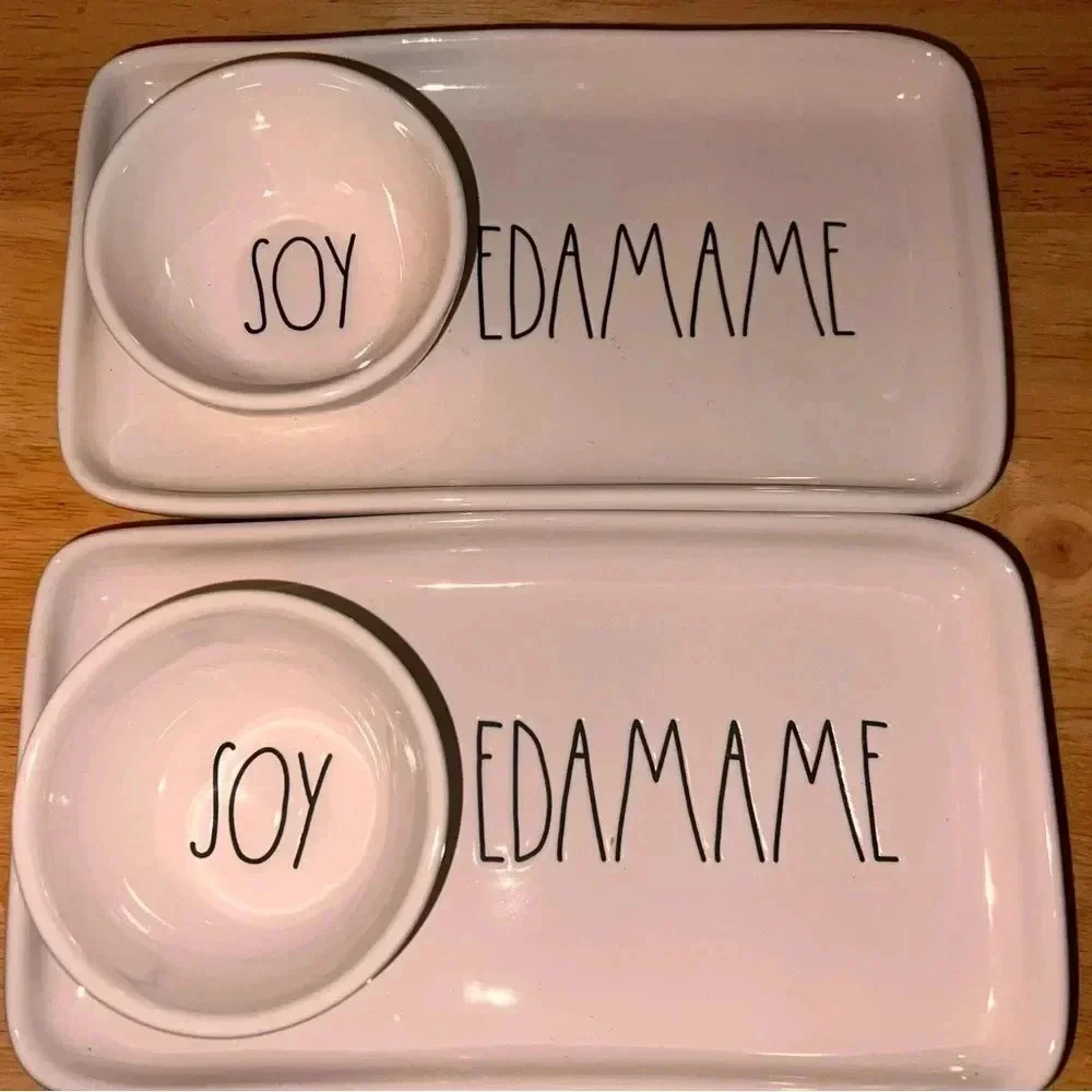Rae Dunn Edamame Soy Tray Set HTF‎ (2)
